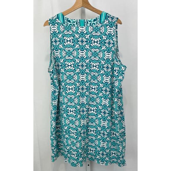 COOLIBAR Oceanside Tank Dress Sleeveless Geometric Blue Green Size 2X Plus - Picture 2 of 9